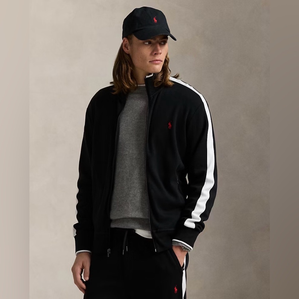 Polo Ralph Lauren Interlock Track Jacket Large Black White Stripe Full Zip